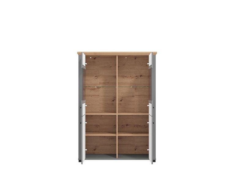 Vetrina Grigio Marrone 6 Ripiani 4 Ante 103.5x41x143h cm, 8 Vani - Sarconi