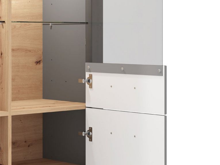 Vetrina Grigio Marrone 6 Ripiani 4 Ante 103.5x41x143h cm, 8 Vani - Sarconi