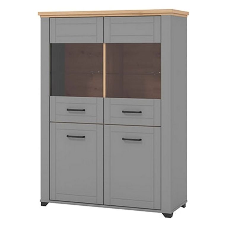 Vetrina Grigio Marrone 6 Ripiani 4 Ante 103.5x41x143h cm, 8 Vani - Sarconi
