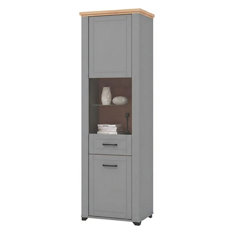 Vetrina Grigio Marrone Rovere Nodi 4 Ripiani Apertura Battente 60.5x41x194.5h cm, 2 Ante - Piscinas