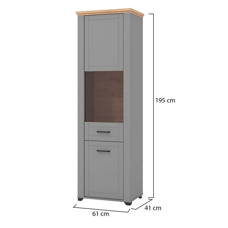 Vetrina Grigio Marrone Rovere Nodi 4 Ripiani Apertura Battente 60.5x41x194.5h cm, 2 Ante - Piscinas