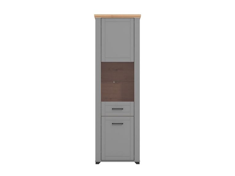 Vetrina Grigio Marrone Rovere Nodi 4 Ripiani Apertura Battente 60.5x41x194.5h cm, 2 Ante - Piscinas