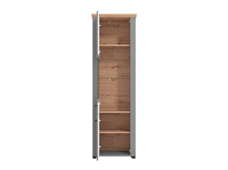 Vetrina Grigio Marrone Rovere Nodi 4 Ripiani Apertura Battente 60.5x41x194.5h cm, 2 Ante - Piscinas