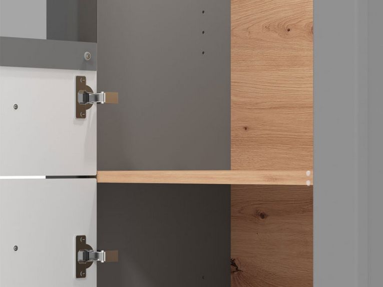 Vetrina Grigio Marrone Rovere Nodi 4 Ripiani Apertura Battente 60.5x41x194.5h cm, 2 Ante - Piscinas