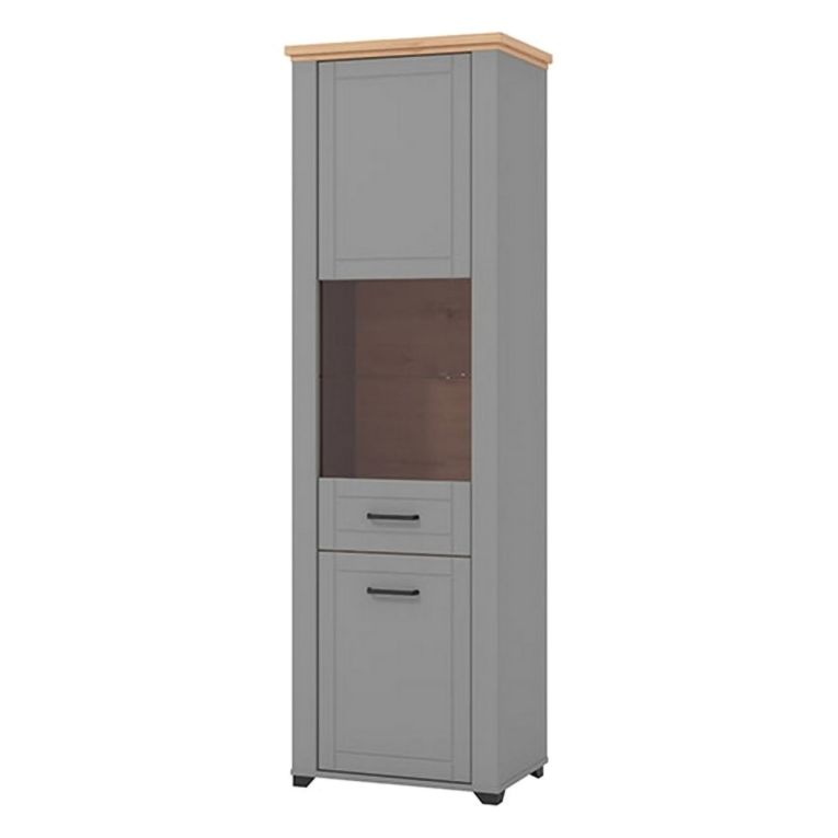 Vetrina Grigio Marrone Rovere Nodi 4 Ripiani Apertura Battente 60.5x41x194.5h cm, 2 Ante - Piscinas