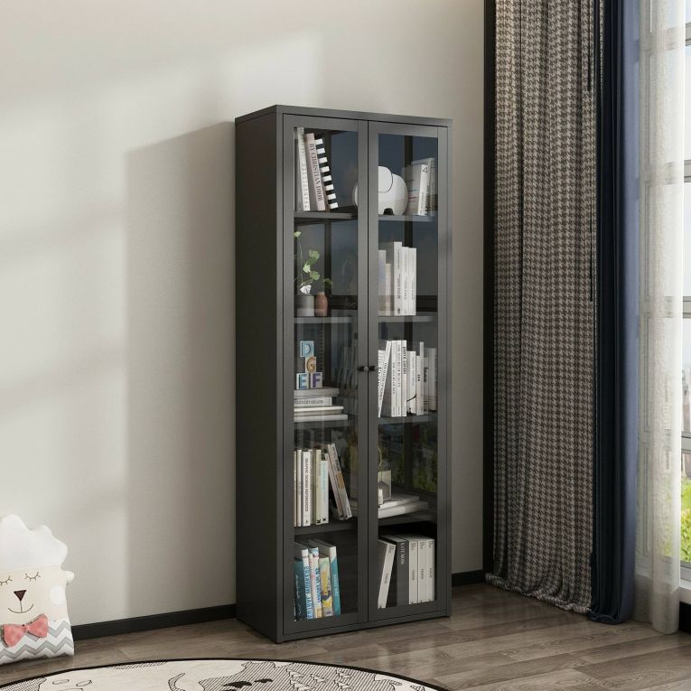 Vetrina in metallo 2 ante 70x35x180h cm ardesia - Izano