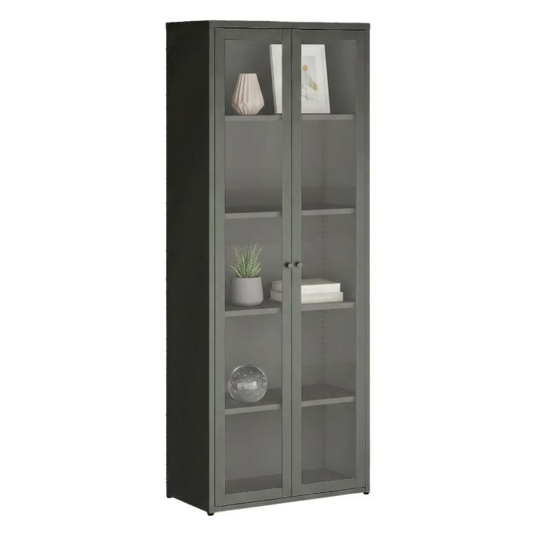 Vetrina in metallo 2 ante 70x35x180h cm ardesia - Izano