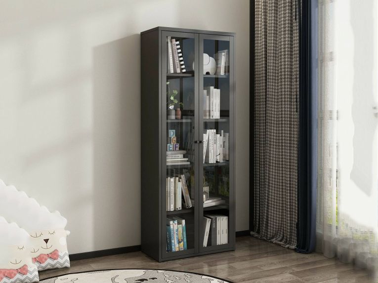 Vetrina in metallo 2 ante 70x35x180h cm ardesia - Izano