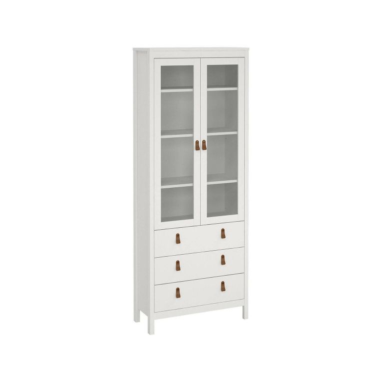 Vetrina Laurette, Credenza espositiva, Vetrinetta multiuso, Madia da soggiorno, 33x78 h199 cm, Bianco