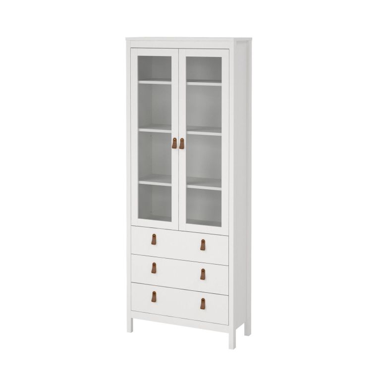 Vetrina Laurette, Credenza espositiva, Vetrinetta multiuso, Madia da soggiorno, 33x78 h199 cm, Bianco
