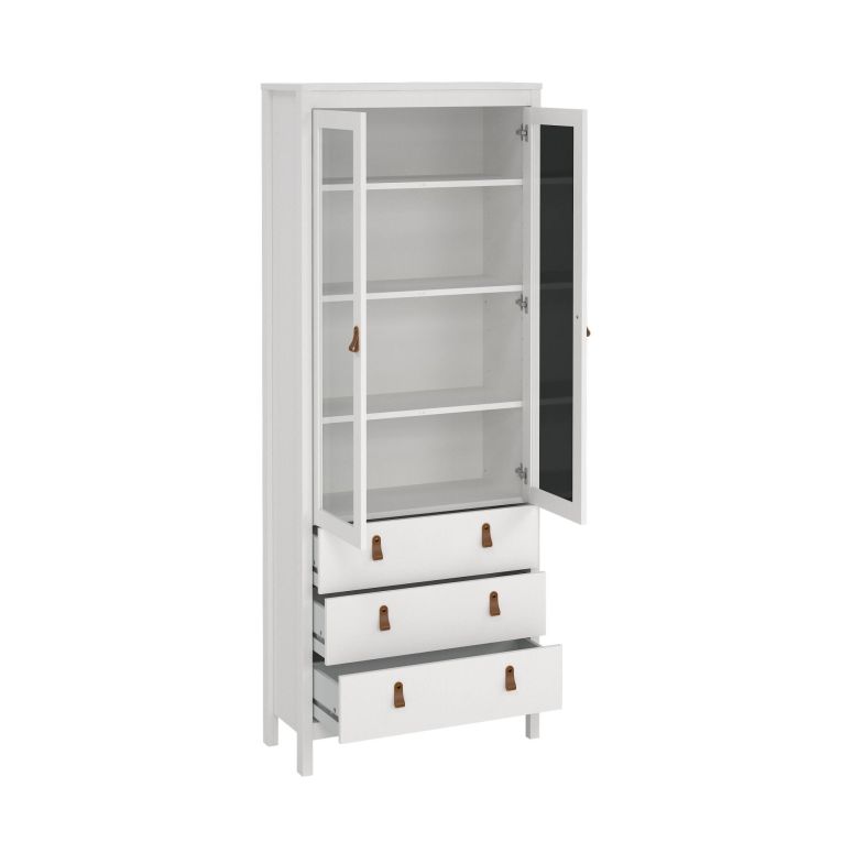 Vetrina Laurette, Credenza espositiva, Vetrinetta multiuso, Madia da soggiorno, 33x78 h199 cm, Bianco