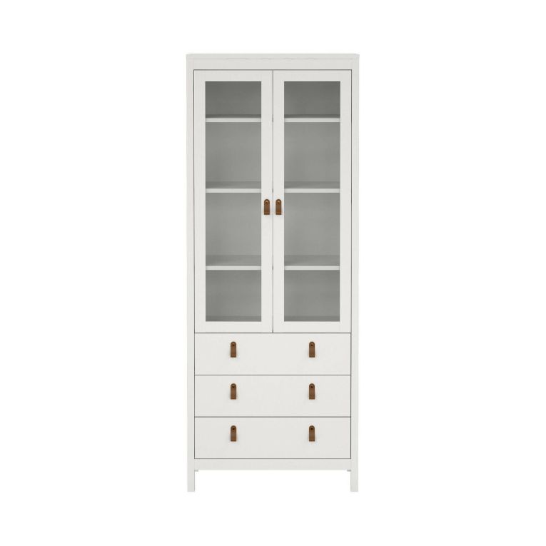 Vetrina Laurette, Credenza espositiva, Vetrinetta multiuso, Madia da soggiorno, 33x78 h199 cm, Bianco