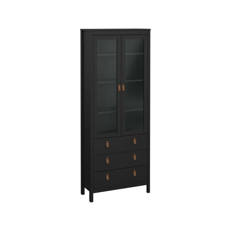 Vetrina Laurette, Credenza espositiva, Vetrinetta multiuso, Madia da soggiorno, 33x78 h199 cm, Nero