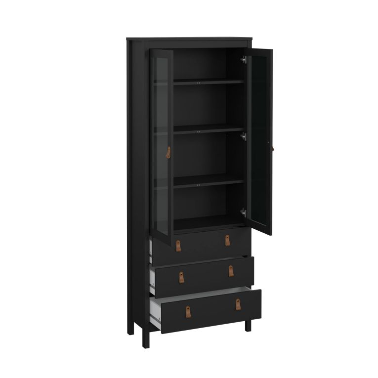 Vetrina Laurette, Credenza espositiva, Vetrinetta multiuso, Madia da soggiorno, 33x78 h199 cm, Nero
