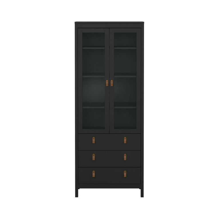 Vetrina Laurette, Credenza espositiva, Vetrinetta multiuso, Madia da soggiorno, 33x78 h199 cm, Nero