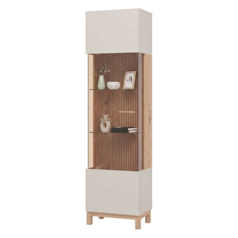 Vetrina Marrone Beige Rovere Nodi 4 Ripiani Apertura Battente 51.5x35x191.5h cm, Un'anta - Usseaux
