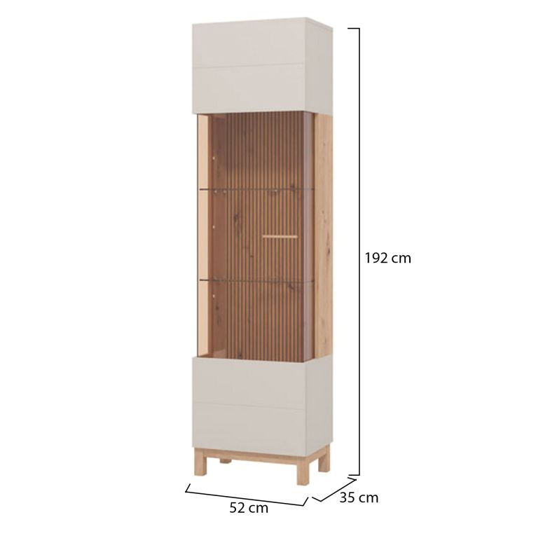 Vetrina Marrone Beige Rovere Nodi 4 Ripiani Apertura Battente 51.5x35x191.5h cm, Un'anta - Usseaux