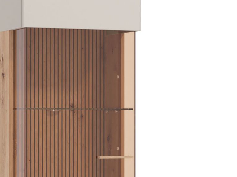 Vetrina Marrone Beige Rovere Nodi 4 Ripiani Apertura Battente 51.5x35x191.5h cm, Un'anta - Usseaux