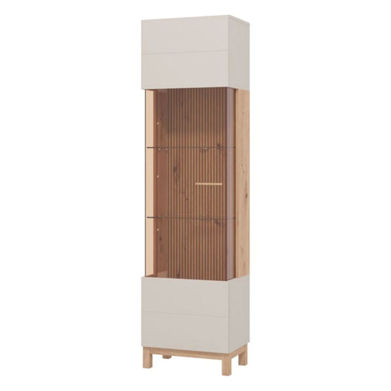 Vetrina Marrone Beige Rovere Nodi 4 Ripiani Apertura Battente 51.5x35x191.5h cm, Un'anta - Usseaux