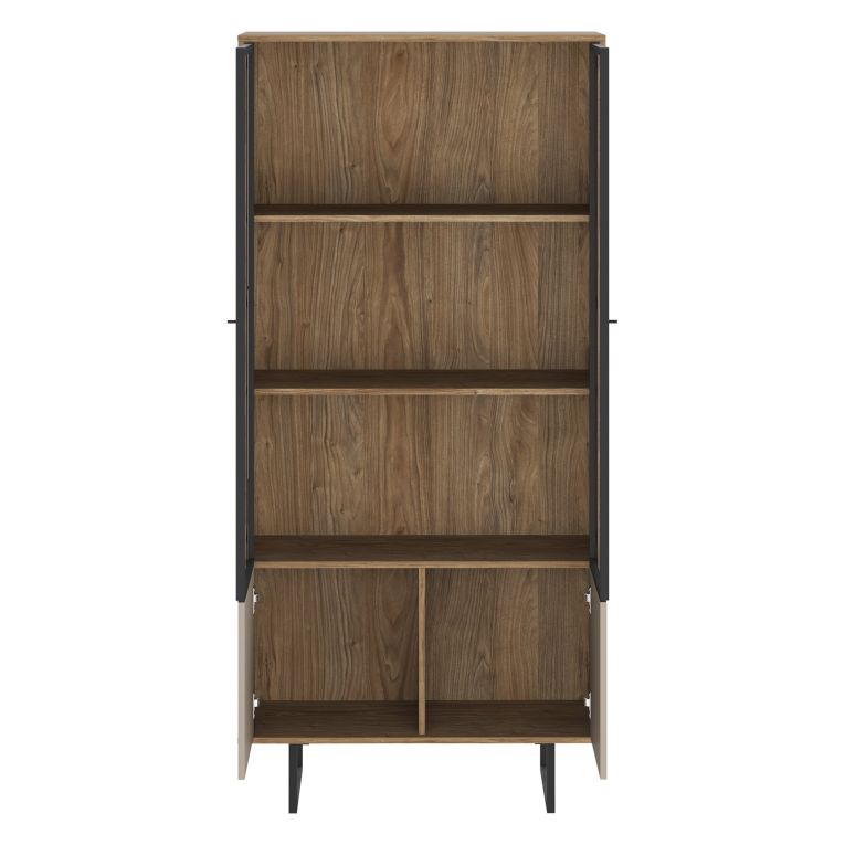 Vetrina Marrone Noce Beige 3 Ripiani 2 Ante 190x40x90h cm, Anta Dettaglio Vetro - Agro