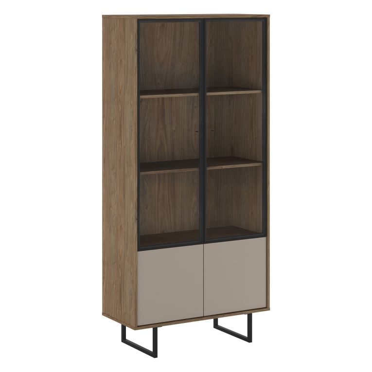 Vetrina Marrone Noce Beige 3 Ripiani 2 Ante 190x40x90h cm, Anta Dettaglio Vetro - Agro