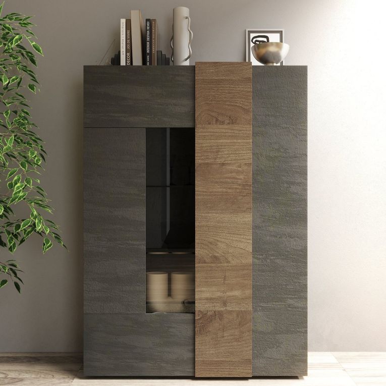 Vetrina Marrone Noce Marrone Rovere 8 Ripiani 2 Ante 121x44x169h cm, Apertura Standard - Valdagno