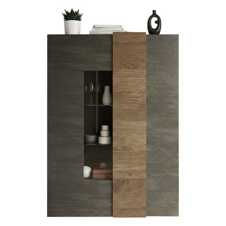 Vetrina Marrone Noce Marrone Rovere 8 Ripiani 2 Ante 121x44x169h cm, Apertura Standard - Valdagno