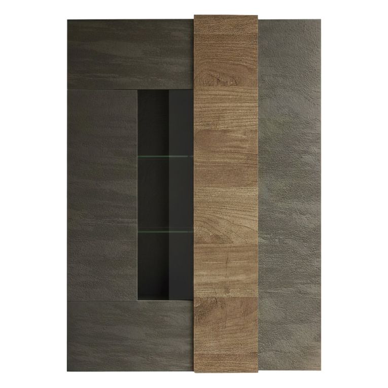 Vetrina Marrone Noce Marrone Rovere 8 Ripiani 2 Ante 121x44x169h cm, Apertura Standard - Valdagno