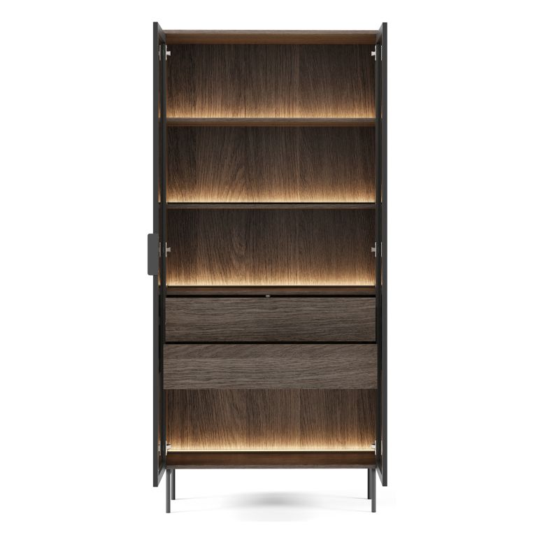 Vetrina Marrone Noce Trasparente 4 Ripiani 2 Cassetti 92x39x195h cm, 2 Ante - Lafafasa