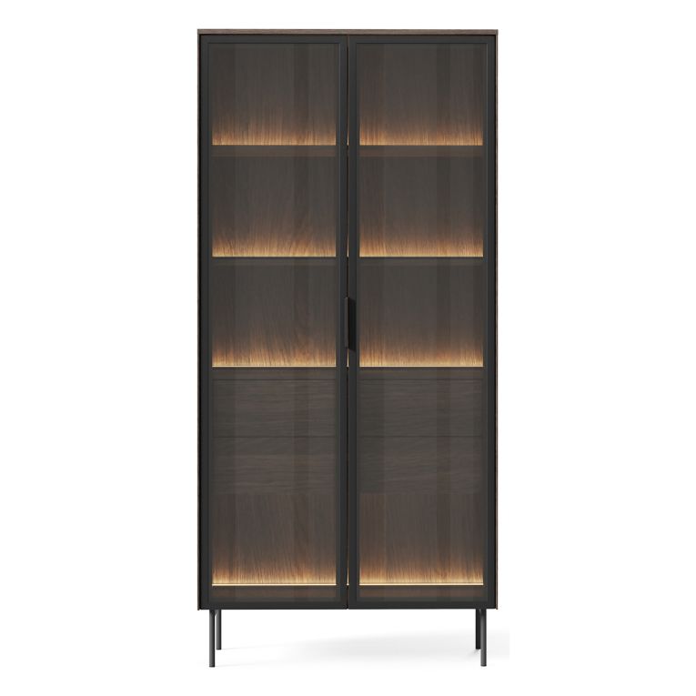 Vetrina Marrone Noce Trasparente 4 Ripiani 2 Cassetti 92x39x195h cm, 2 Ante - Lafafasa