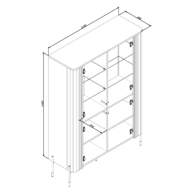 Vetrina Marrone Noce Trasparente 8 Ripiani 2 Ante 110x40x160h cm, Ante Effetto Rigato - Cimino