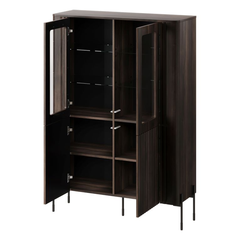 Vetrina Marrone Noce Trasparente 8 Ripiani 2 Ante 110x40x160h cm, Ante Effetto Rigato - Cimino