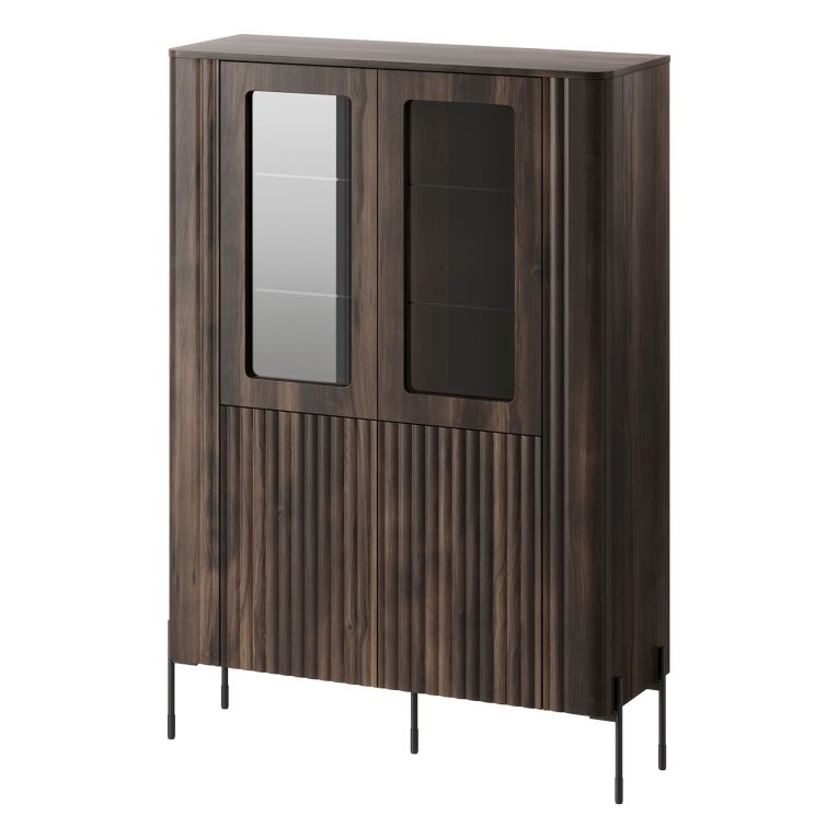 Vetrina Marrone Noce Trasparente 8 Ripiani 2 Ante 110x40x160h cm, Ante Effetto Rigato - Cimino