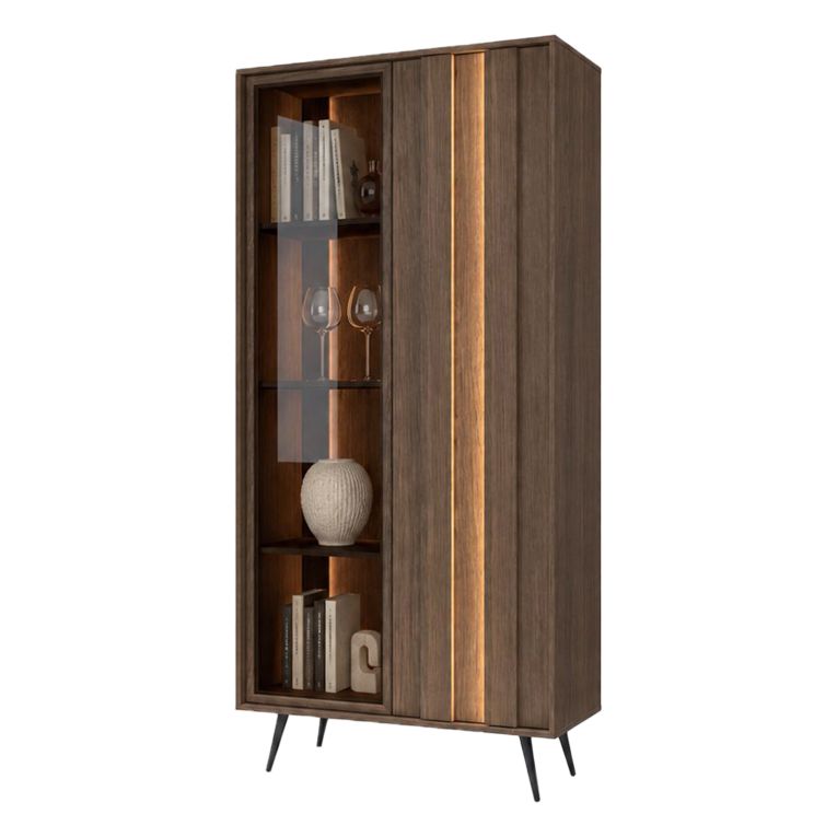Vetrina Marrone Noce Trasparente 8 Ripiani 2 Ante 94x40x196h cm, con led - Katiso