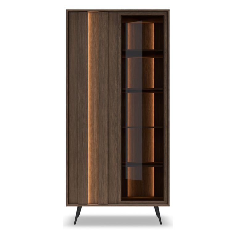 Vetrina Marrone Noce Trasparente 8 Ripiani 2 Ante 94x40x196h cm, con led - Katiso