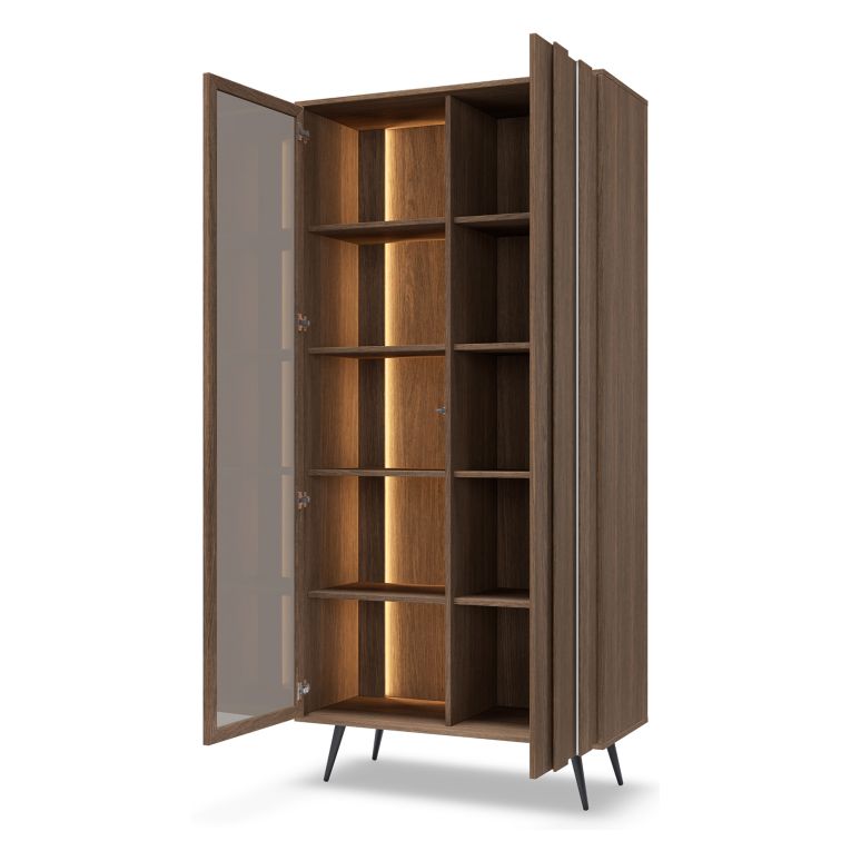 Vetrina Marrone Noce Trasparente 8 Ripiani 2 Ante 94x40x196h cm, con led - Katiso