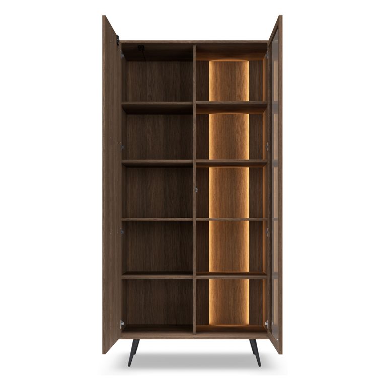 Vetrina Marrone Noce Trasparente 8 Ripiani 2 Ante 94x40x196h cm, con led - Katiso