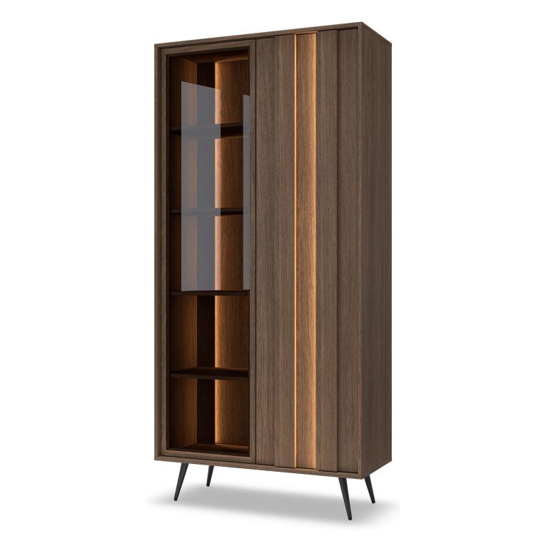 Vetrina Marrone Noce Trasparente 8 Ripiani 2 Ante 94x40x196h cm, con led - Katiso