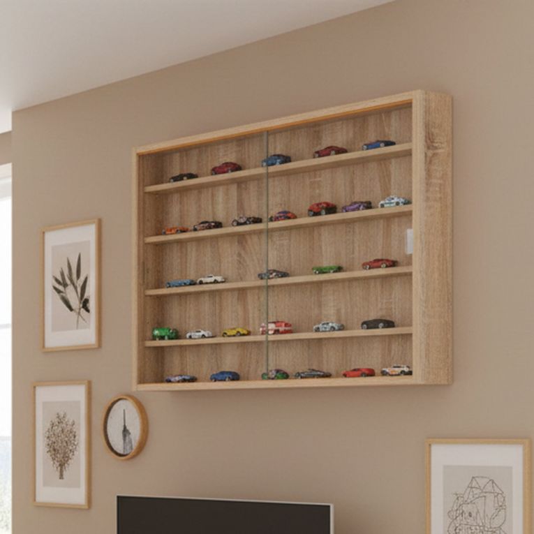 Vetrina Marrone Rovere 4 Ripiani 2 Ante 60x80x10h cm, 5 Vani - Gromo
