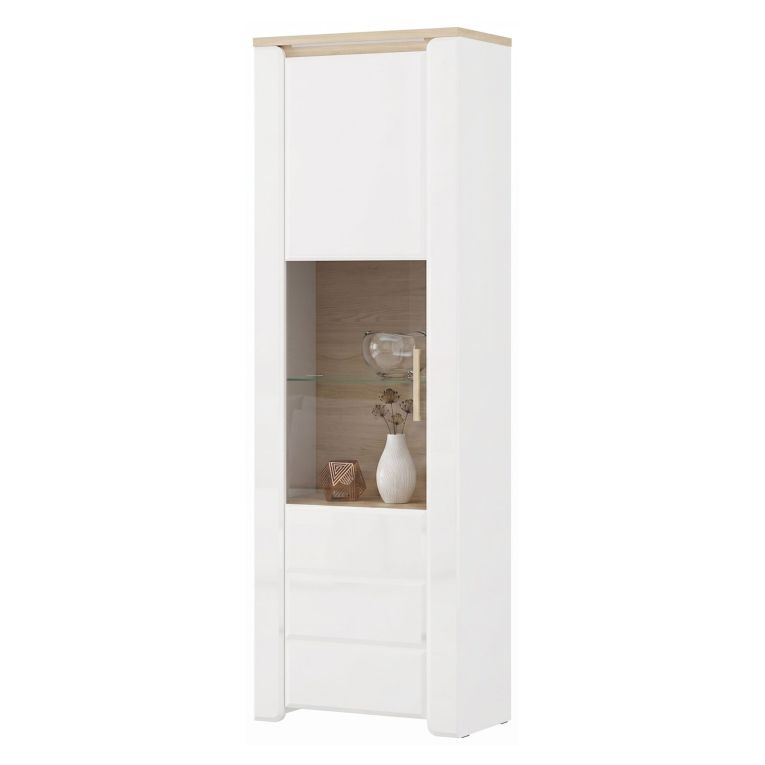 Vetrina Marrone Rovere Bianco Opaco 5 Ripiani Un'anta 64x35x194h cm, Anta e Ripiano Dettaglio Vetro - Cibiana