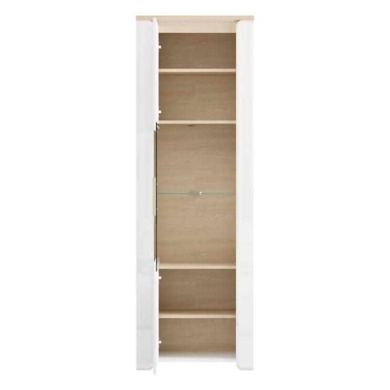 Vetrina Marrone Rovere Bianco Opaco 5 Ripiani Un'anta 64x35x194h cm, Anta e Ripiano Dettaglio Vetro - Cibiana