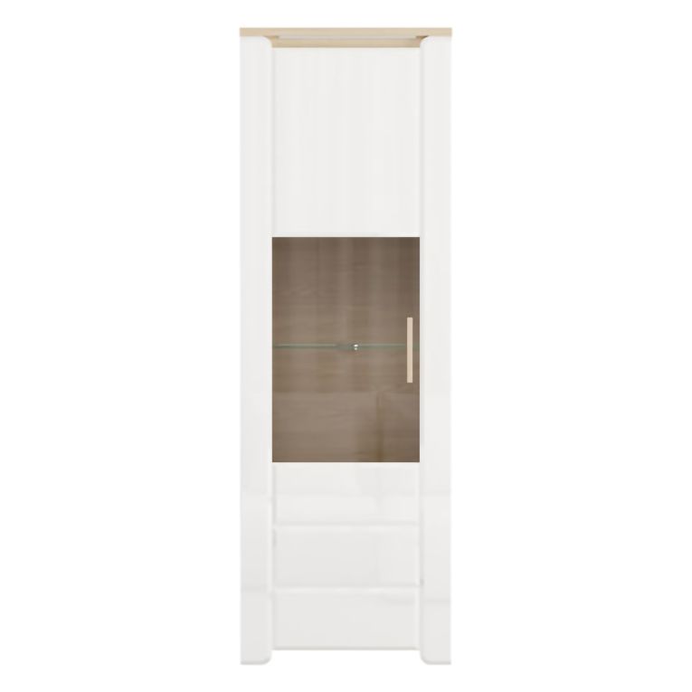 Vetrina Marrone Rovere Bianco Opaco 5 Ripiani Un'anta 64x35x194h cm, Anta e Ripiano Dettaglio Vetro - Cibiana