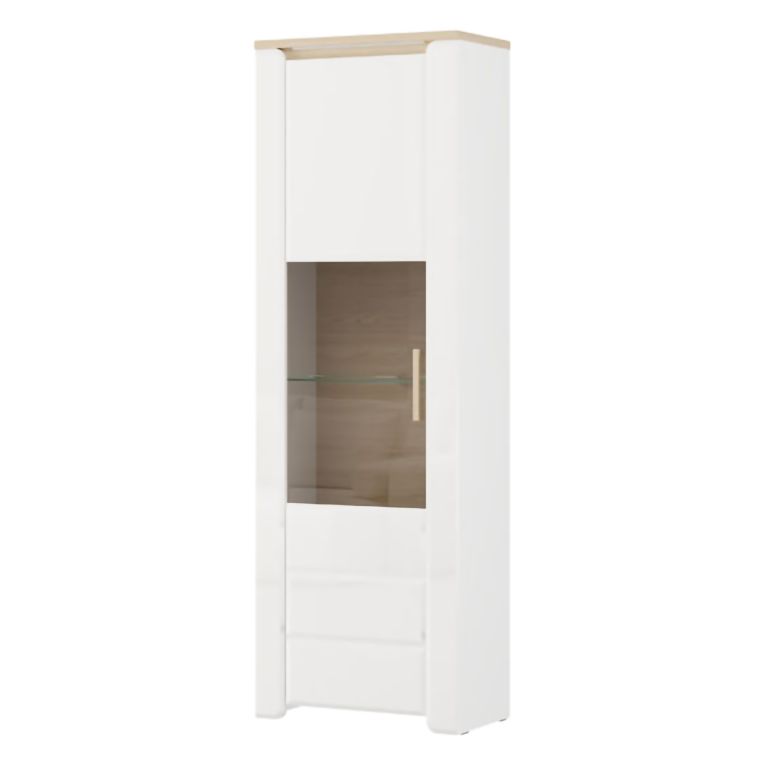 Vetrina Marrone Rovere Bianco Opaco 5 Ripiani Un'anta 64x35x194h cm, Anta e Ripiano Dettaglio Vetro - Cibiana