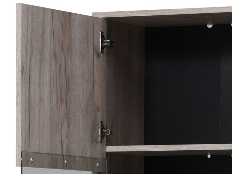 Vetrina Marrone Rovere Chiaro Nero 4 Ripiani Apertura Battente 53.5x33x191.5h cm, Un'anta - Raggiolo
