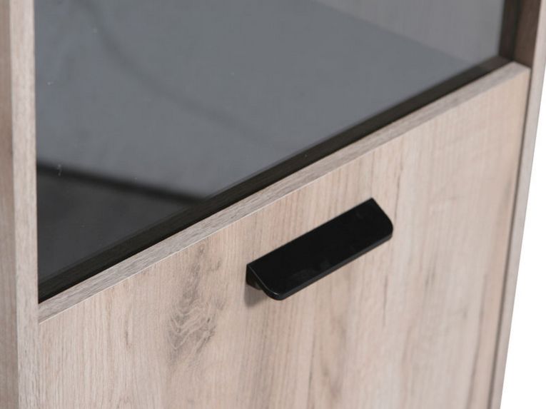 Vetrina Marrone Rovere Chiaro Nero 4 Ripiani Apertura Battente 53.5x33x191.5h cm, Un'anta - Raggiolo