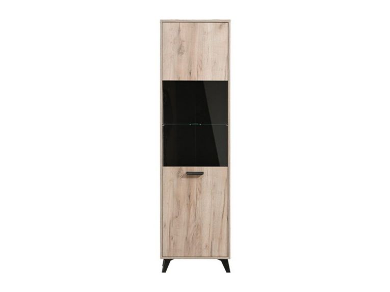 Vetrina Marrone Rovere Chiaro Nero 4 Ripiani Apertura Battente 53.5x33x191.5h cm, Un'anta - Raggiolo