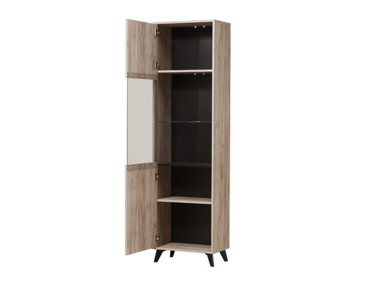 Vetrina Marrone Rovere Chiaro Nero 4 Ripiani Apertura Battente 53.5x33x191.5h cm, Un'anta - Raggiolo
