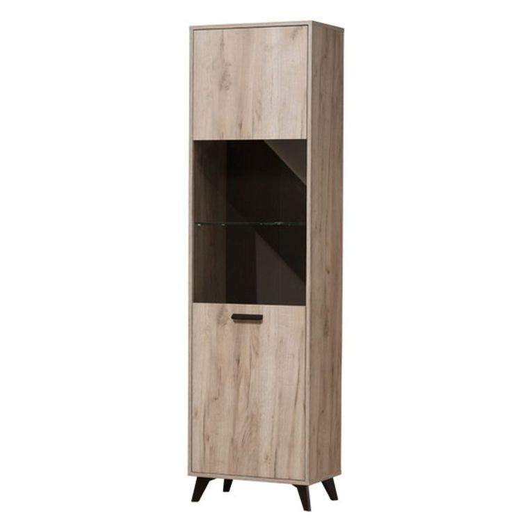 Vetrina Marrone Rovere Chiaro Nero 4 Ripiani Apertura Battente 53.5x33x191.5h cm, Un'anta - Raggiolo
