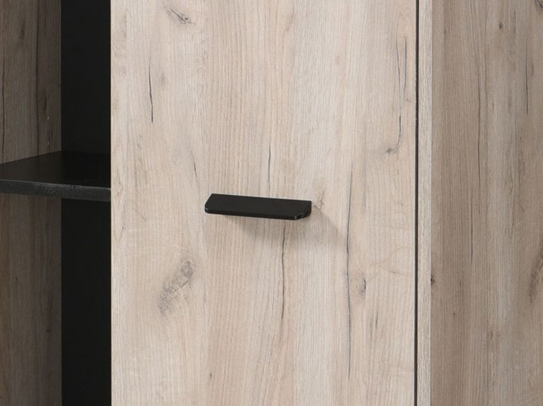 Vetrina Marrone Rovere Chiaro Nero 4 Ripiani Un'anta 67.5x33x130.5h cm, 6 Vani - Dolzago