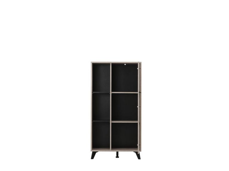 Vetrina Marrone Rovere Chiaro Nero 4 Ripiani Un'anta 67.5x33x130.5h cm, 6 Vani - Dolzago